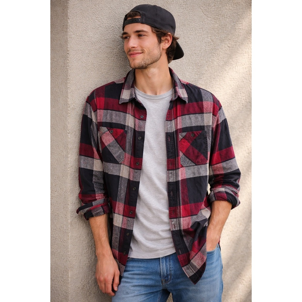 Urban Pipeline Red Black Plaid Flannel Shirt XXL Grunge Streetwear
